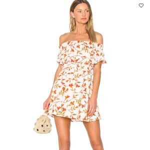 Lovers + Friends Suntime Dress - Palm Print Size Medium Bardot off-the-shoulder